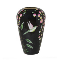 Vase handbemalt mit Blüte schwarz Emaille - Veto Home