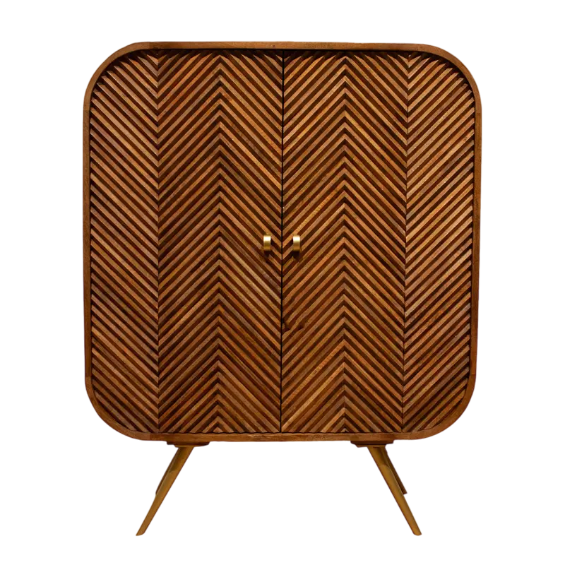 Holzschrank mit Chevron-Muster aus Mangoholz – braun – 90x40x115 cm – Retro-Design