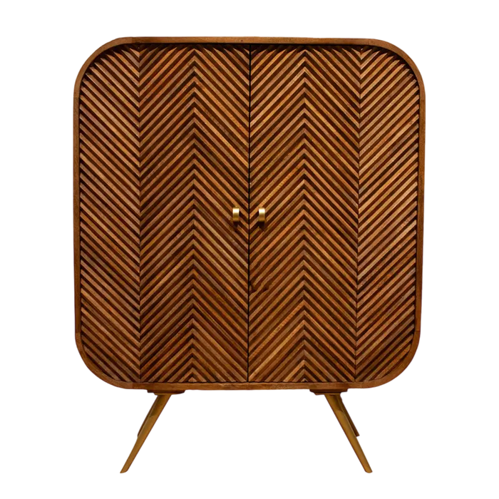 Holzschrank mit Chevron-Muster aus Mangoholz – braun – 90x40x115 cm – Retro-Design