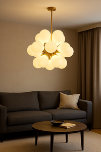 Kronleuchter aus satiniertem Messing – gefrostete Glaslampen – Ø 60 cm | H 85 cm – modernes Design
