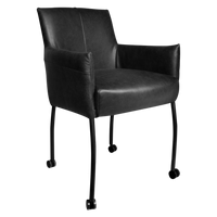 Esszimmerstuhl mit Rollen aus Leder – Schwarz – B 60 cm – Komfort trifft Industrial-Design