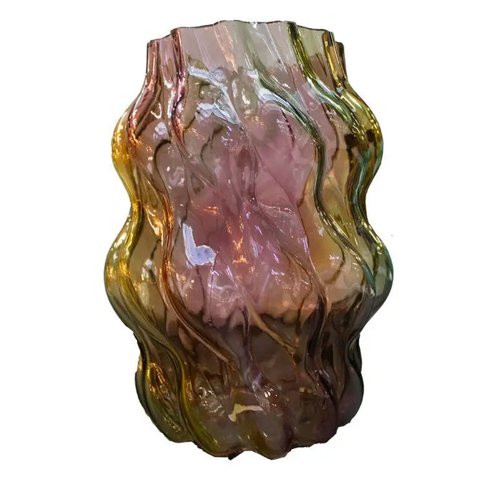 Vase aus Glas in Grün, Gelb & Pink – handgefertigter Farbverlauf – 18x18x24 cm – modern