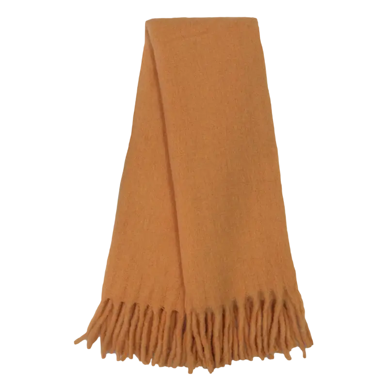 Wohndecke orange aus Wollmix – mit Fransen – 170×130 cm – weich & lebendig