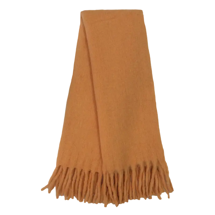 Wohndecke orange aus Wollmix – mit Fransen – 170×130 cm – weich & lebendig