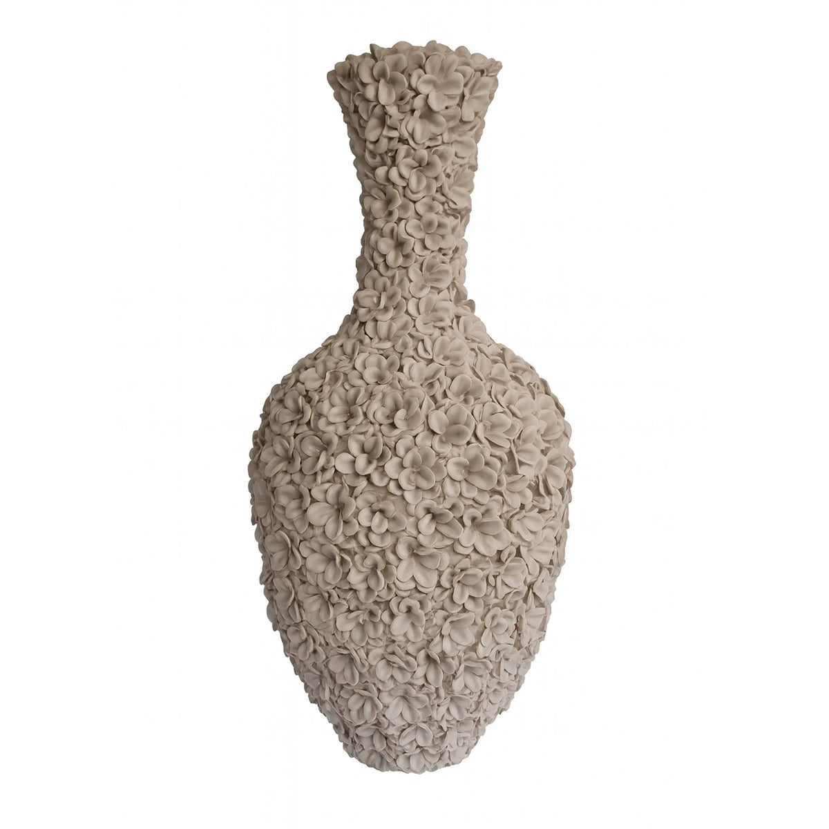 Bodenvase aus Polyresin mit Blütenrelief – Ø 40 cm × H 80 cm – sandfarben – dekorativ