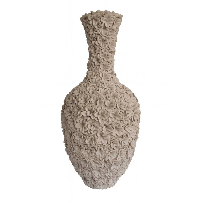 Bodenvase aus Polyresin mit Blütenrelief – Ø 40 cm × H 80 cm – sandfarben – dekorativ