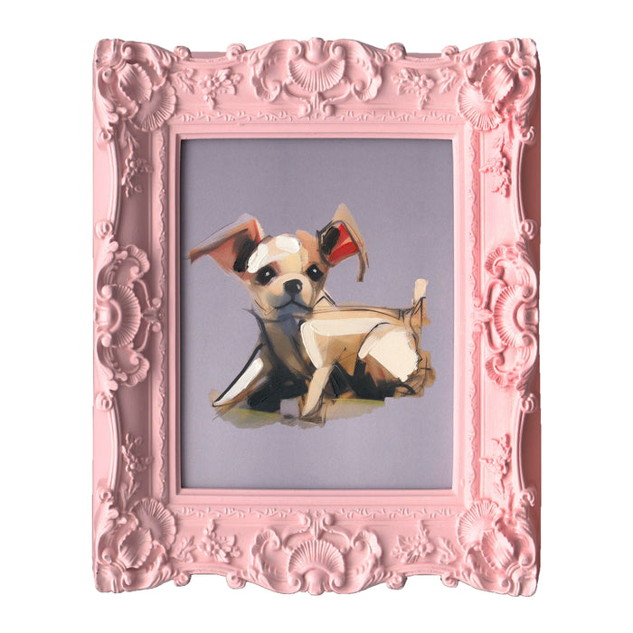 Handgemaltes Bild Chihuahua mit pinkem Rahmen – 30x35 cm – verspielt & dekorativ