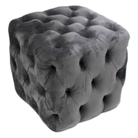 Würfelhocker aus Samt mit Chesterfield-Steppung – Grau oder Natur – 50 x 50 cm – klassisch