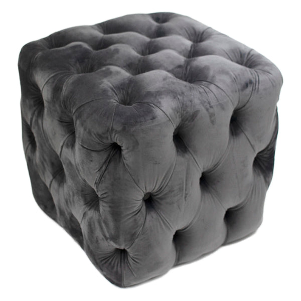 Würfelhocker aus Samt mit Chesterfield-Steppung – Grau oder Natur – 50 x 50 cm – klassisch