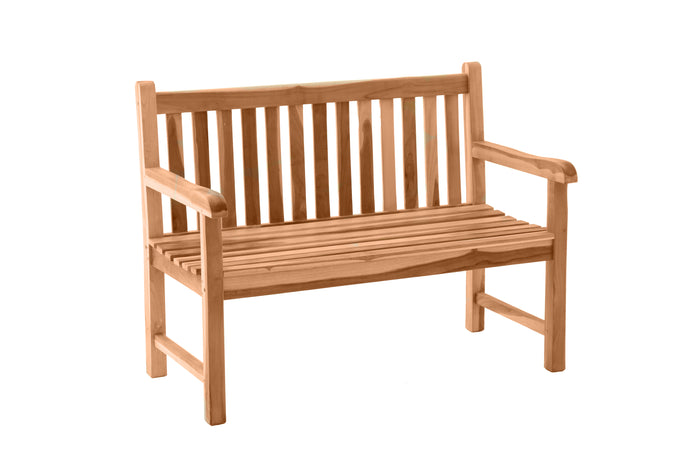 Teakholz-Gartenbank mit Lehne & Armlehnen – wetterfest – 120 cm