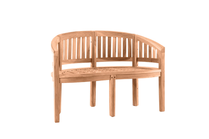 Gartenbank aus Teak in Bananenform – 120 cm – wetterfest & stabil