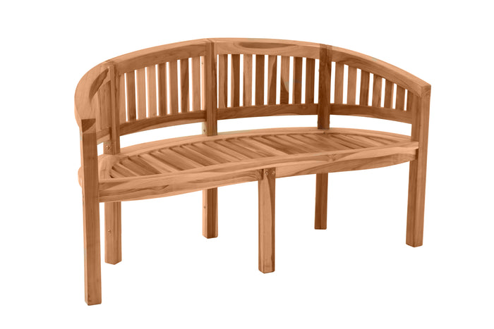 Gartenbank aus Teak in Bananenform – 150 cm – wetterfest – elegant & stabil