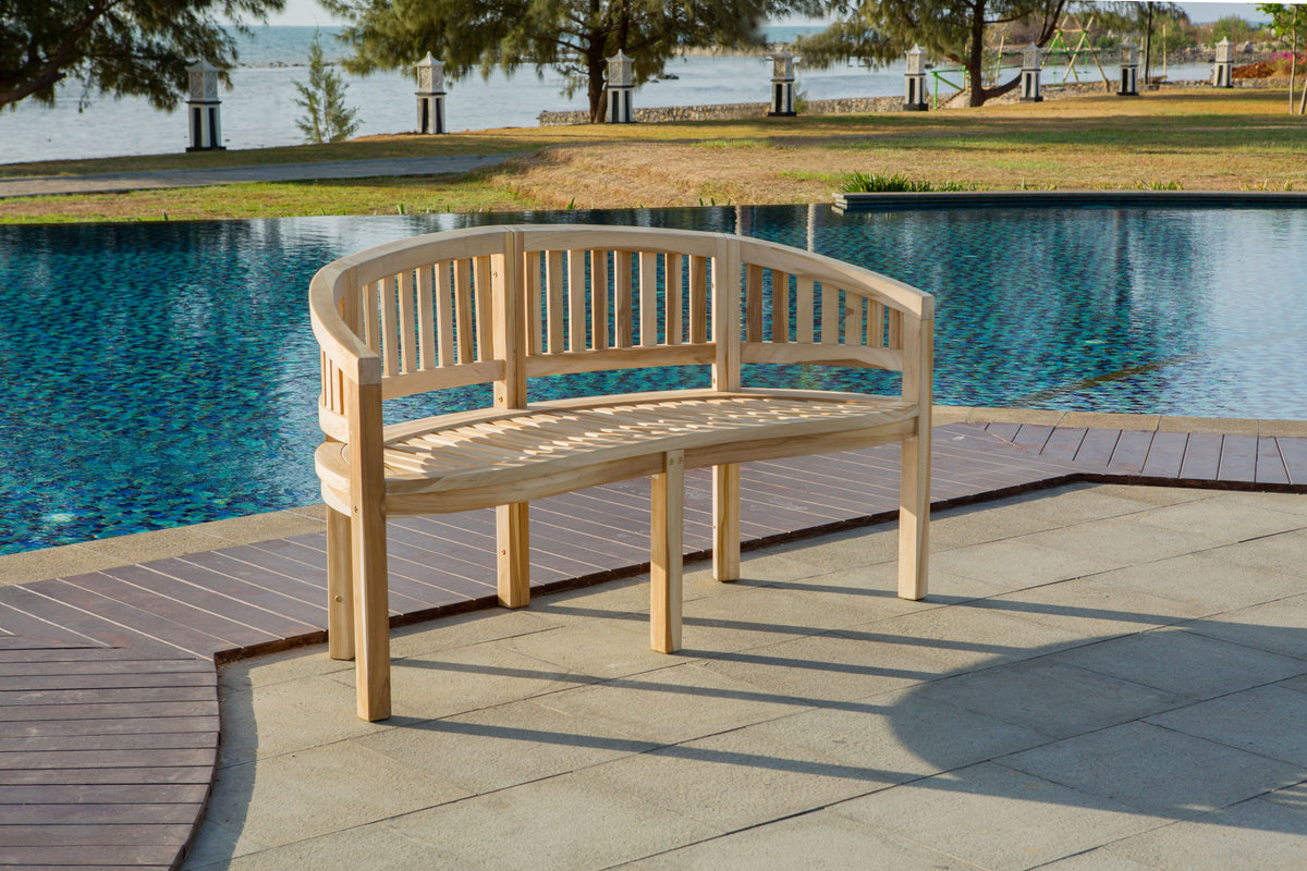 Gartenbank aus Teak in Bananenform – 150 cm – wetterfest – elegant & stabil