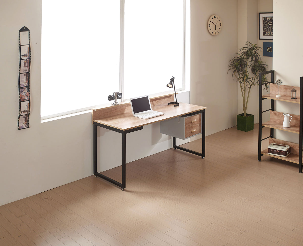 Schreibtisch mit Schubladen aus Akazie-Dekor – Metallgestell – 140×60 cm