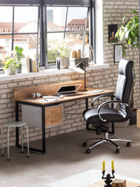 Schreibtisch mit Schubladen aus Akazie-Dekor – Metallgestell – 140×60 cm