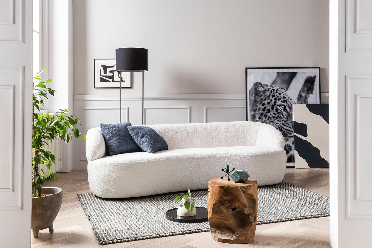 3-Sitzer Nierensofa aus Bouclé-Stoff – abgerundete Form – B 220 cm – modern weiß