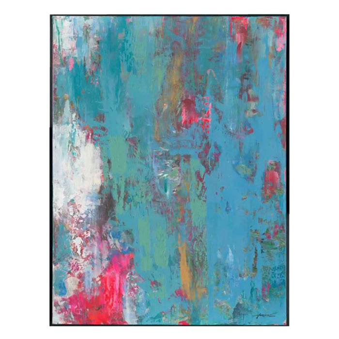 Handgemaltes Wandbild auf Stoff – 150x200 cm – abstrakt bunt – mit Rahmen   Zeichenanzahl: 82