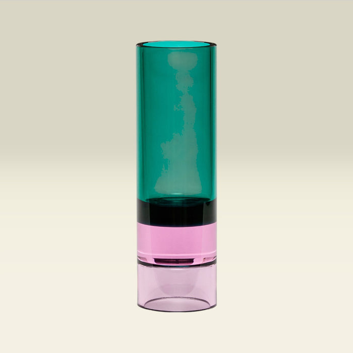 Vase & Teelichthalter Kristallglas — Grün-Rosa