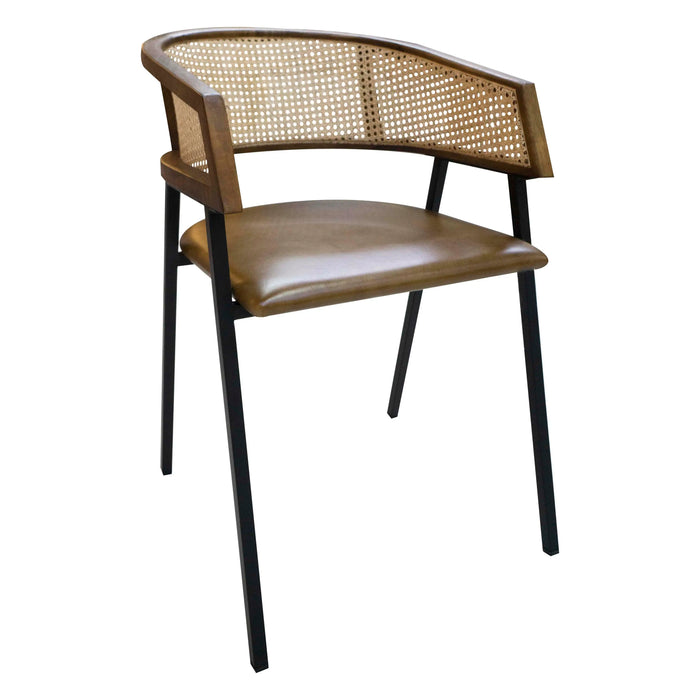 Esszimmerstuhl mit Rattanlehne und Kunstleder – Cognacbraun – B 52 cm – Retro-Design