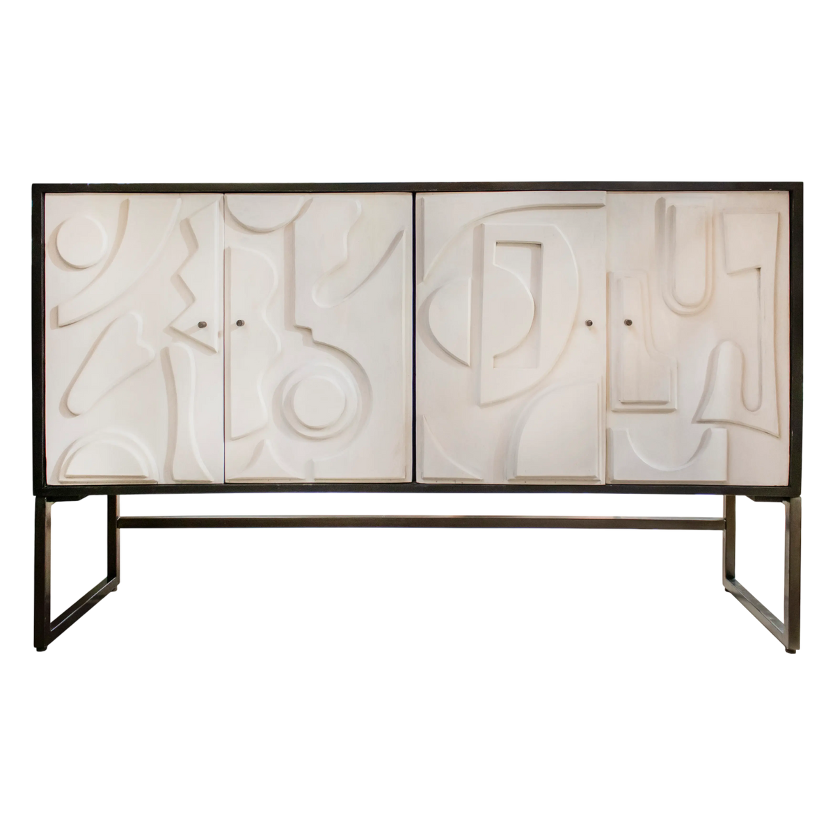 Sideboard aus Mangoholz in Schwarz-Weiß – 3D-Front – 153x43x92 cm – Modern-Art-Stil