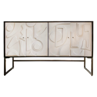 Sideboard aus Mangoholz in Schwarz-Weiß – 3D-Front – 153x43x92 cm – Modern-Art-Stil