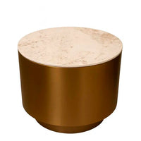 Runder Beistelltisch mit Keramikplatte – Edelstahl in Goldoptik – Ø 42 cm – modern