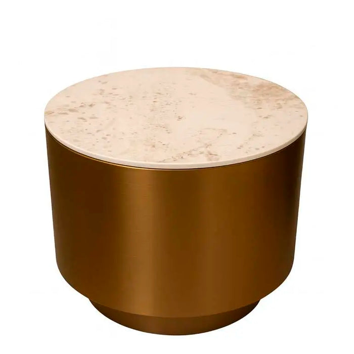 Runder Beistelltisch mit Keramikplatte – Edelstahl in Goldoptik – Ø 42 cm – modern