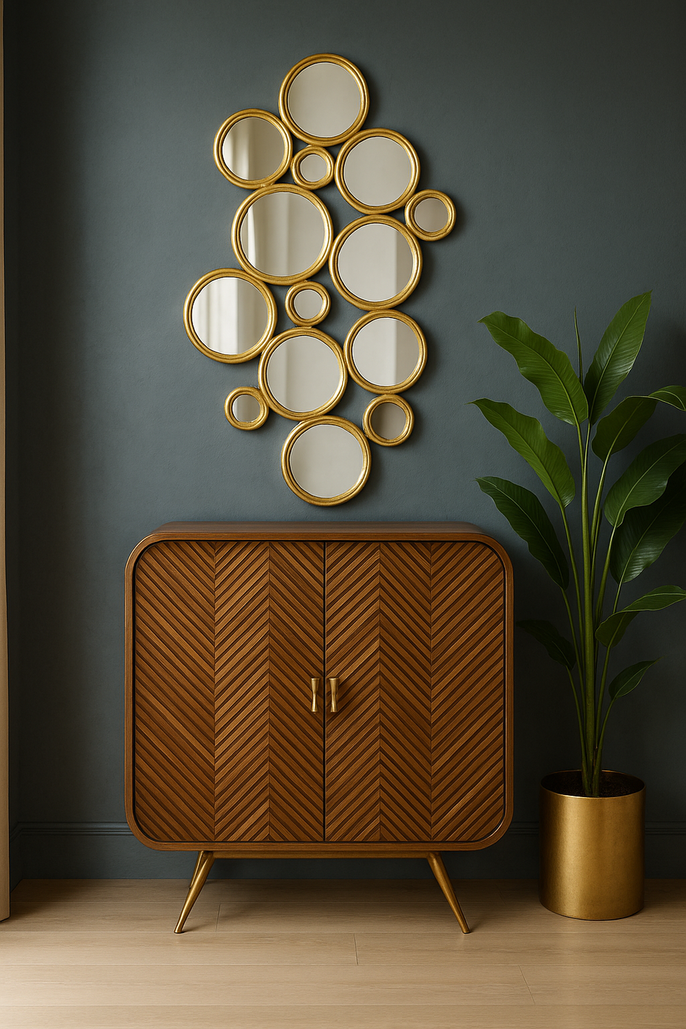 Holzschrank mit Chevron-Muster aus Mangoholz – braun – 90x40x115 cm – Retro-Design