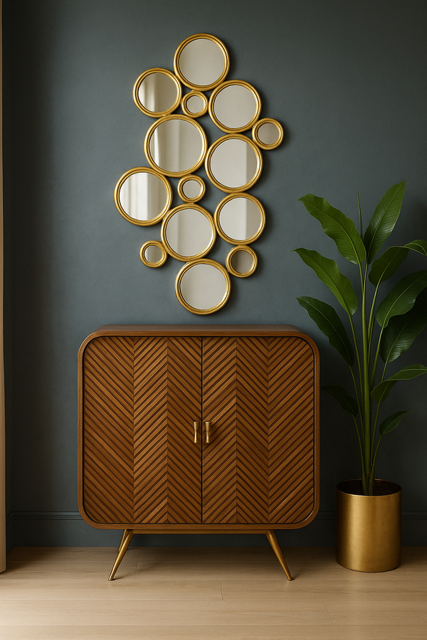Holzschrank mit Chevron-Muster aus Mangoholz – braun – 90x40x115 cm – Retro-Design