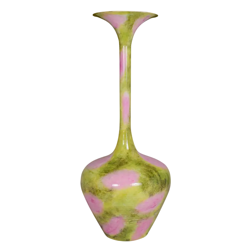 Grün/Pink: Colmore Design-Vase in Grün/Pink – Hohe handbemalte Metallvase im Statement-Look (126 cm)