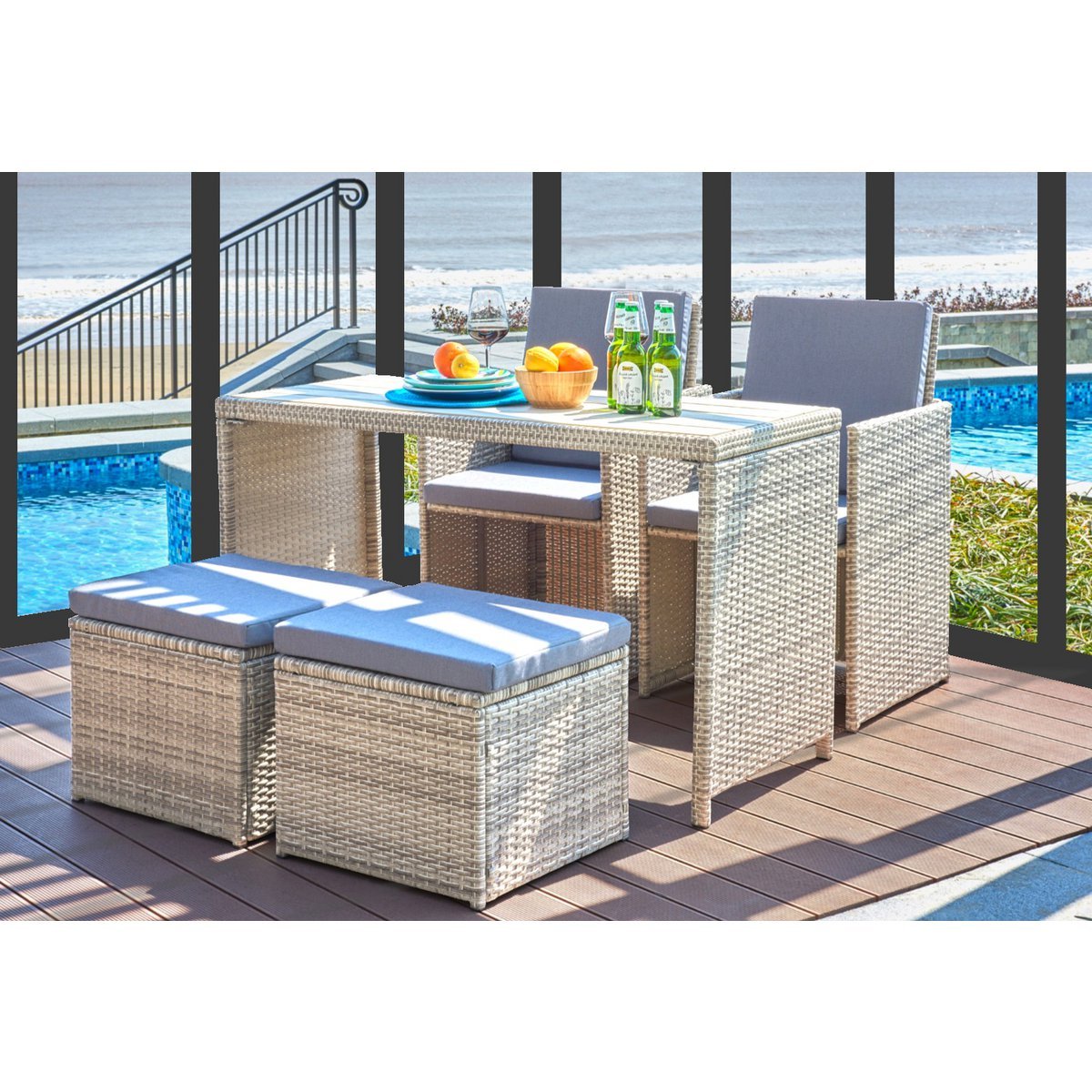 Lounge-Set Rattan Elegance – Exklusive Gartengarnitur mit 9 Elementen
