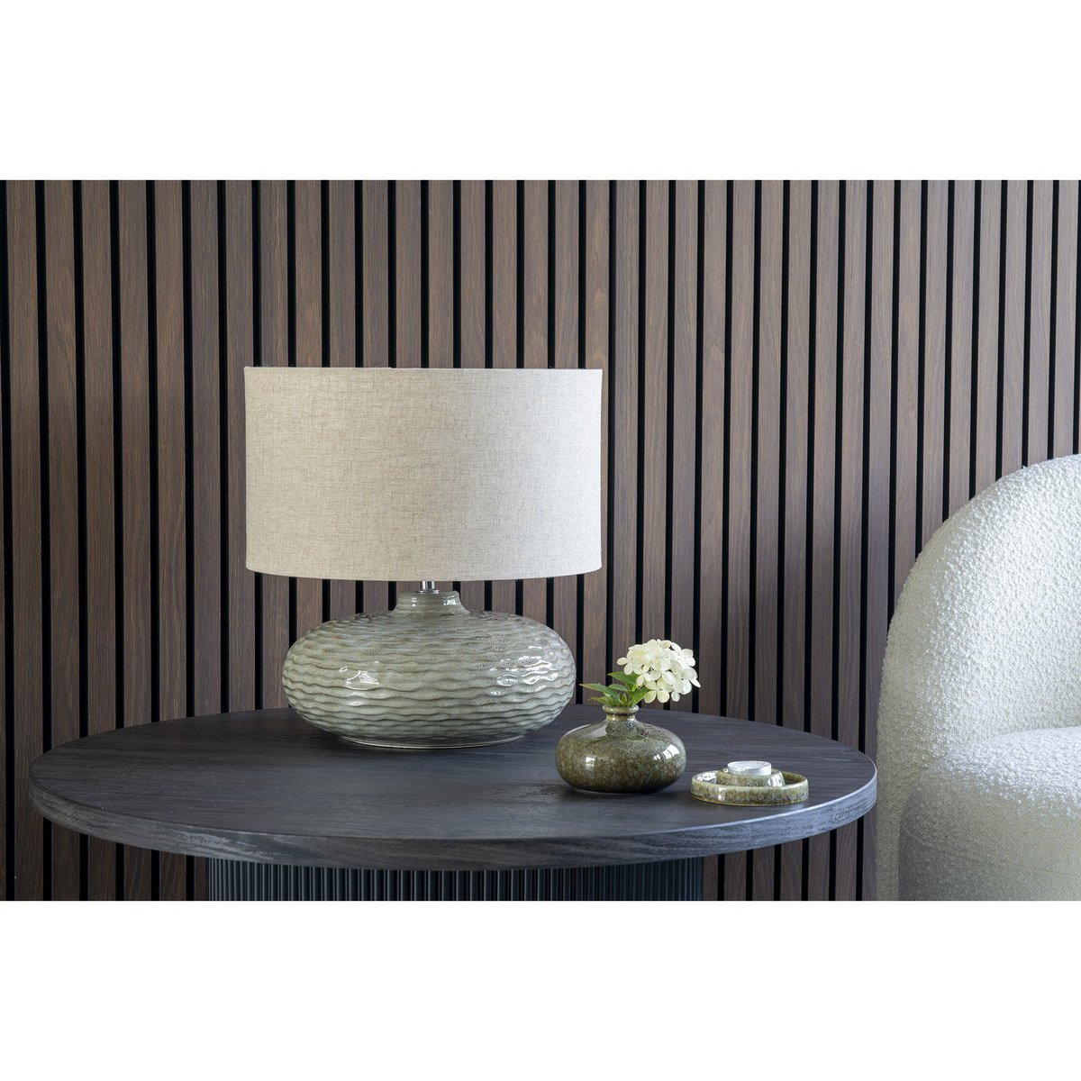Tischlampe Oldham – Grün Keramiklampe mit Charme