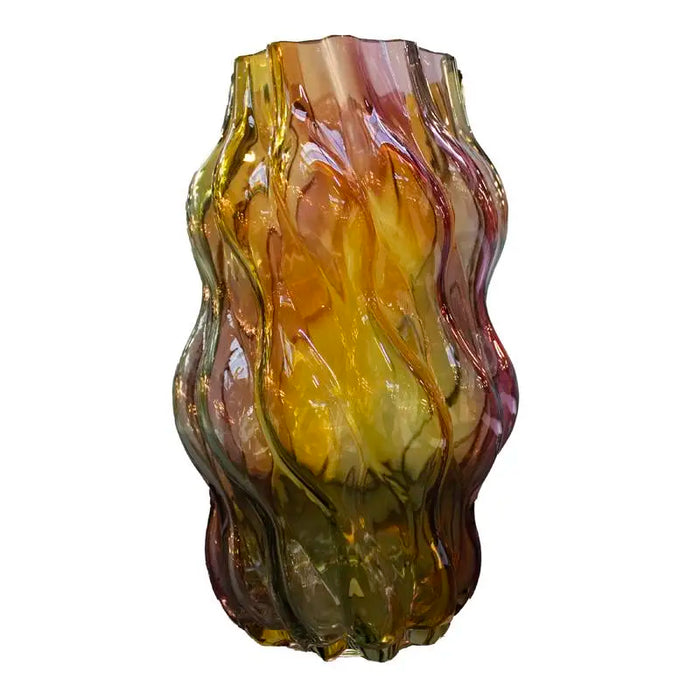 Vase aus Glas in Grün, Gelb & Pink – handgefertigter Farbverlauf – 18x18x29 cm – modern