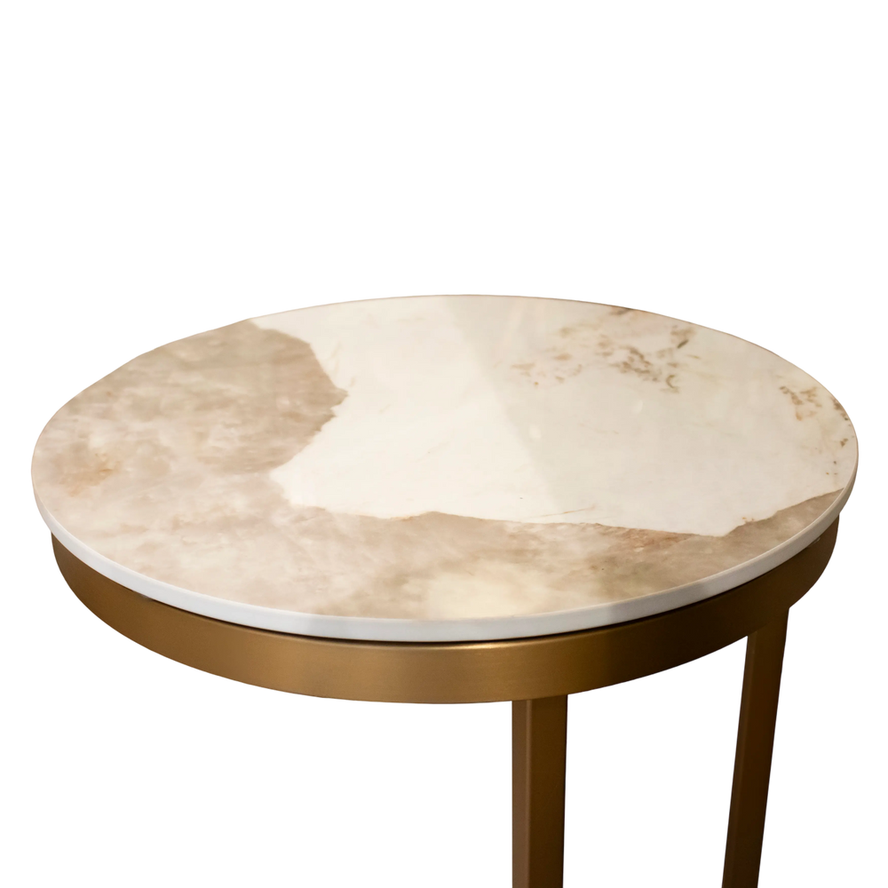 Runder Beistelltisch mit Keramikplatte – Edelstahl in Goldoptik – H 61 cm – modern
