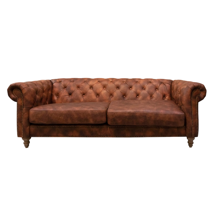 3-Sitzer Chesterfield Sofa aus Echtleder – dark brown – B 216 cm – klassisch & edel