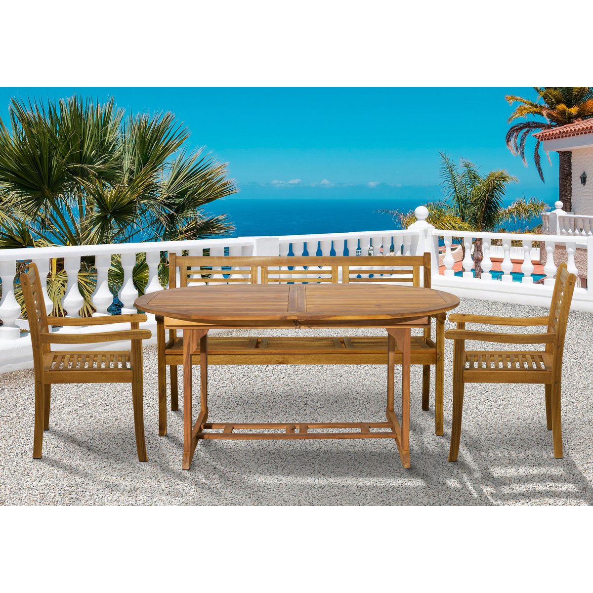 Gartensitzgruppe Acacia Extend – 4-teilige Outdoor-Möbel aus Akazienholz