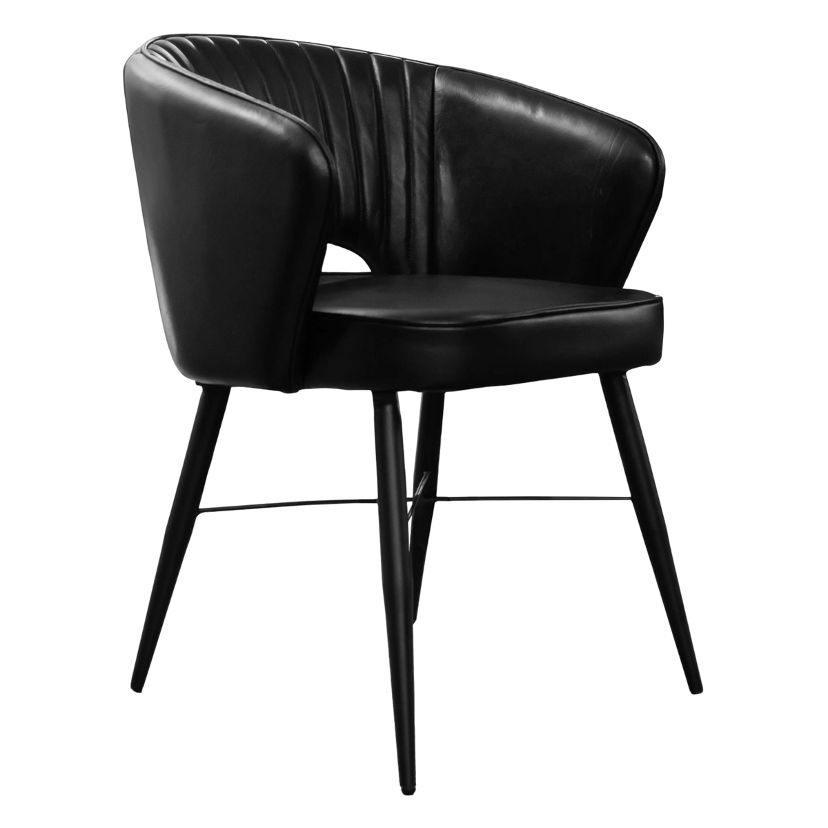 Polsterstuhl aus schwarzem Leder – schwarze Metallbeine – 56x62x79 cm – modernes Design