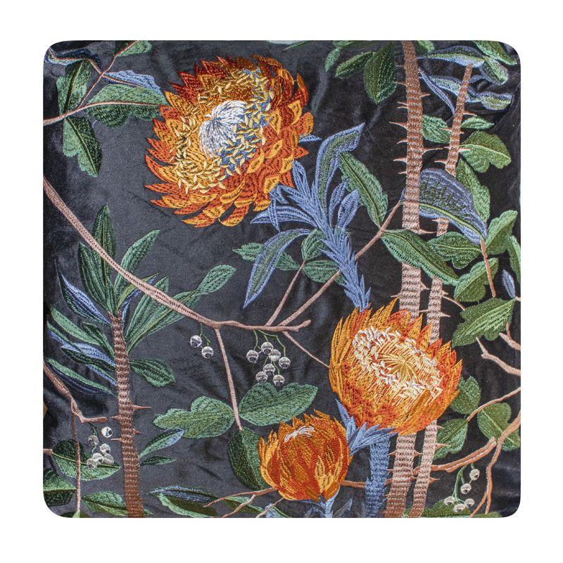 Kissen mit Blumenmuster und schwarzem Samt 50 x 50