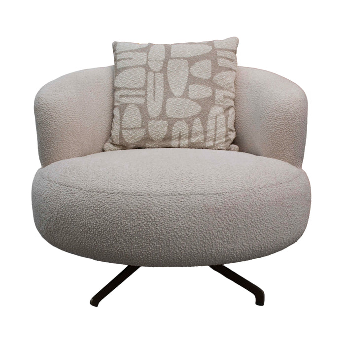 Drehbarer Lounge-Sessel aus Bouclé in Beige – mit Zierkissen – 88x95x75 cm – modern & gemütlich