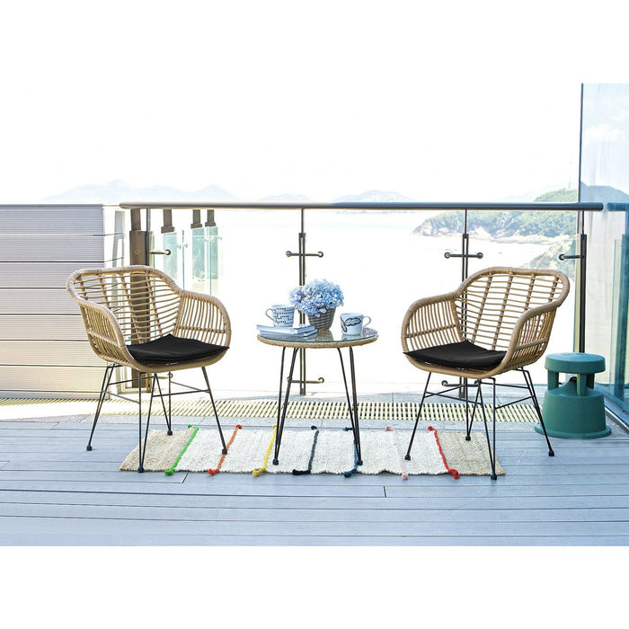 5-tlg. Gartengarnitur aus Polyrattan – 2 Stühle mit Auflagen & Beistelltisch – wetterfest & UV-beständig