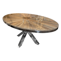 Ovaler Esstisch aus recyceltem Holz – Glasplatte – 181×110×76 cm – rustikal & modern