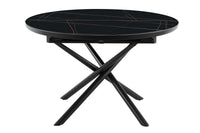 Esstisch aus MDF & Keramik – ausziehbar auf 160x120 cm – Ø120 cm – Schwarz matt