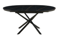 Esstisch aus MDF & Keramik – ausziehbar auf 160x120 cm – Ø120 cm – Schwarz matt