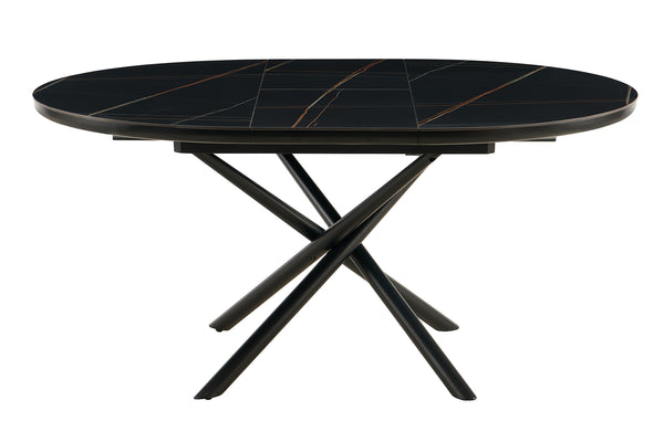 Esstisch aus MDF & Keramik – ausziehbar auf 160x120 cm – Ø120 cm – Schwarz matt