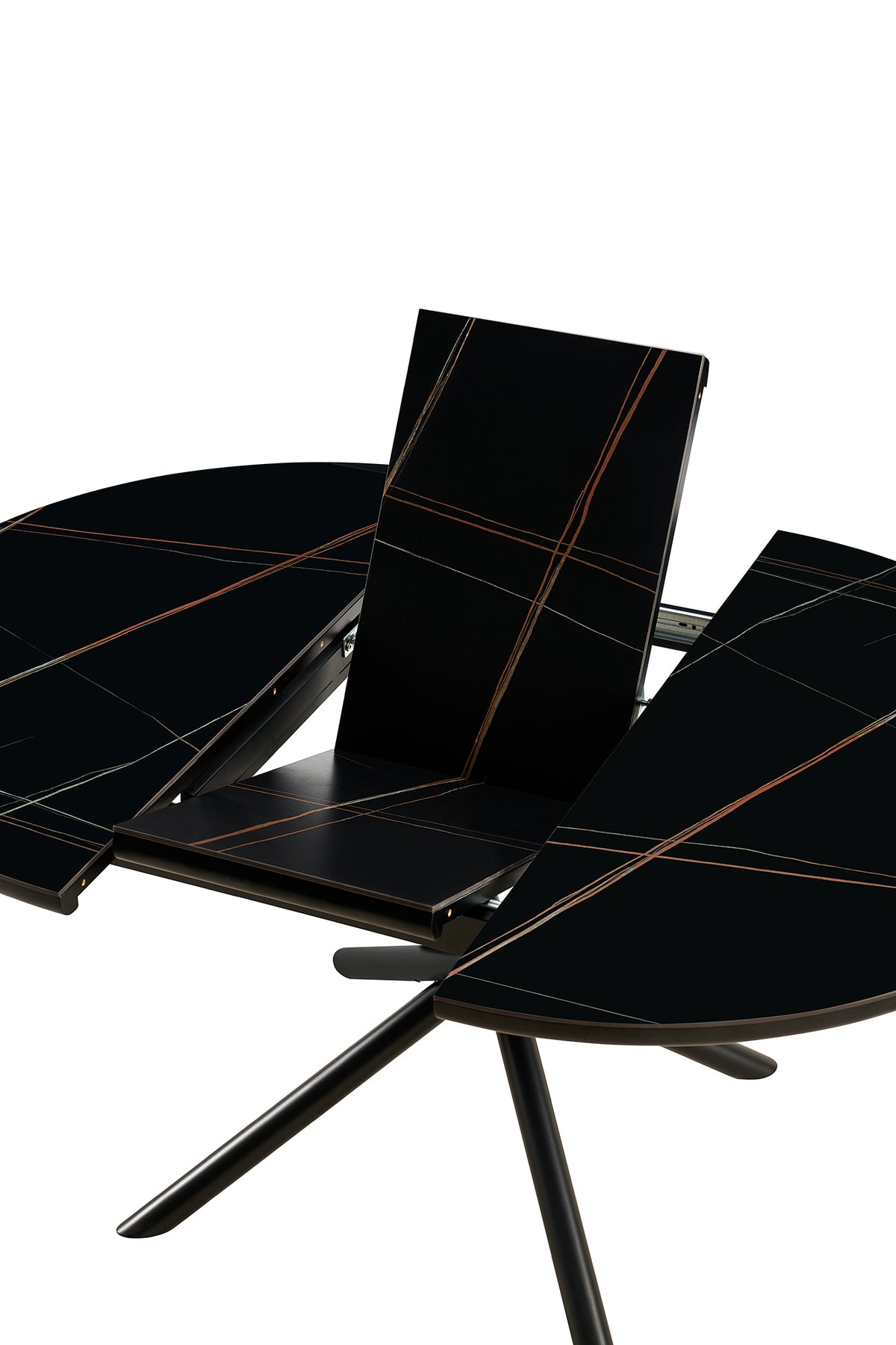 Esstisch aus MDF & Keramik – ausziehbar auf 160x120 cm – Ø120 cm – Schwarz matt