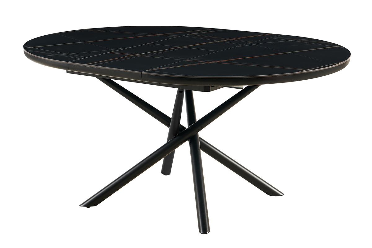 Esstisch aus MDF & Keramik – ausziehbar auf 160x120 cm – Ø120 cm – Schwarz matt