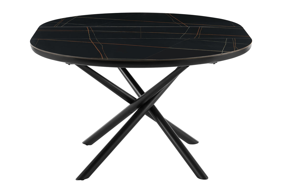 Esstisch aus MDF & Keramik – ausziehbar auf 160x120 cm – Ø120 cm – Schwarz matt