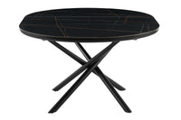 Esstisch aus MDF & Keramik – ausziehbar auf 160x120 cm – Ø120 cm – Schwarz matt