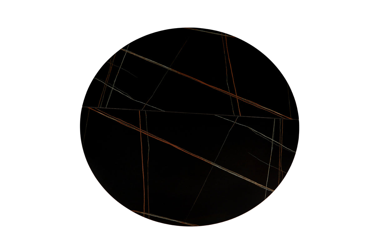Esstisch aus MDF & Keramik – ausziehbar auf 160x120 cm – Ø120 cm – Schwarz matt