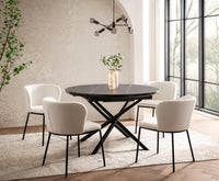 Esstisch aus MDF & Keramik – ausziehbar auf 160x120 cm – Ø120 cm – Schwarz matt